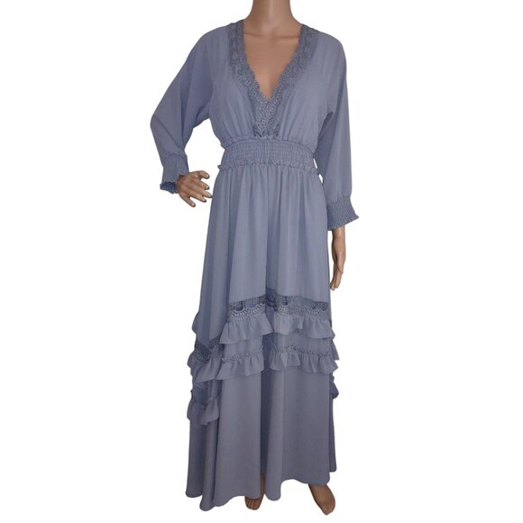 Baltic Born Dresses & Skirts - Baltic Born Maxi Dress Womens Size XL long Pippa Ruffle Dusty Blue v-neck lace